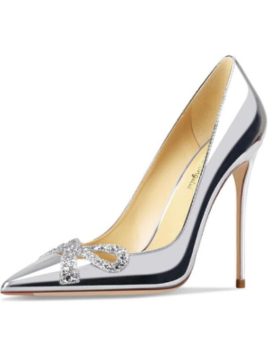 Women's Silver Pointed Butterfly Decoration Shallow 3.9in Stiletto Pumps Heels - Picture 4 of 7